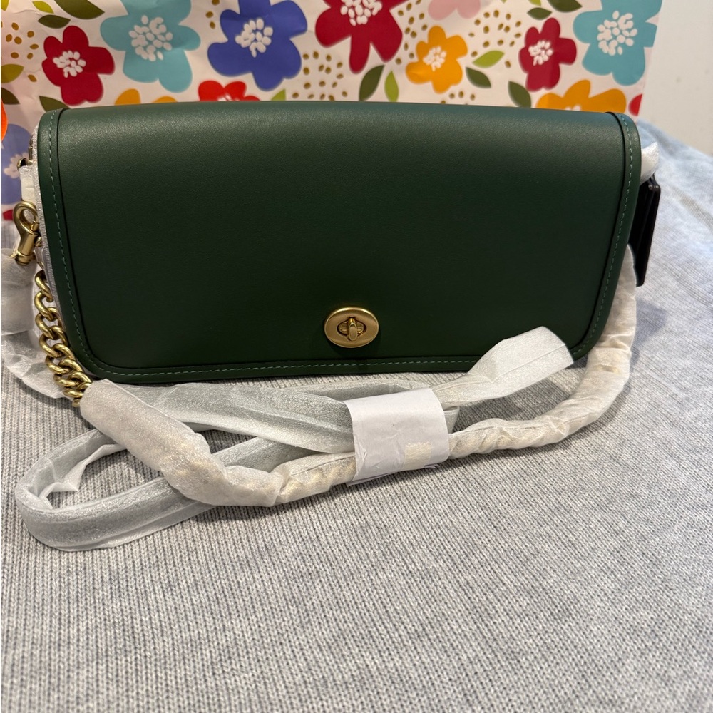 New Coach Green Leather Dinky Bag with Gold Hardware